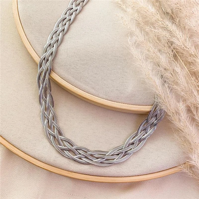 CORRENTE MALHA FITA TRANÇADA 5 FIOS/40CM+5CM EXTENSOR-AÇO INOX