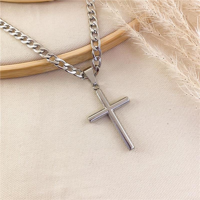 CORRENTE ELOS GROUMET IGUAIS COM CRUZ LISA/60CM