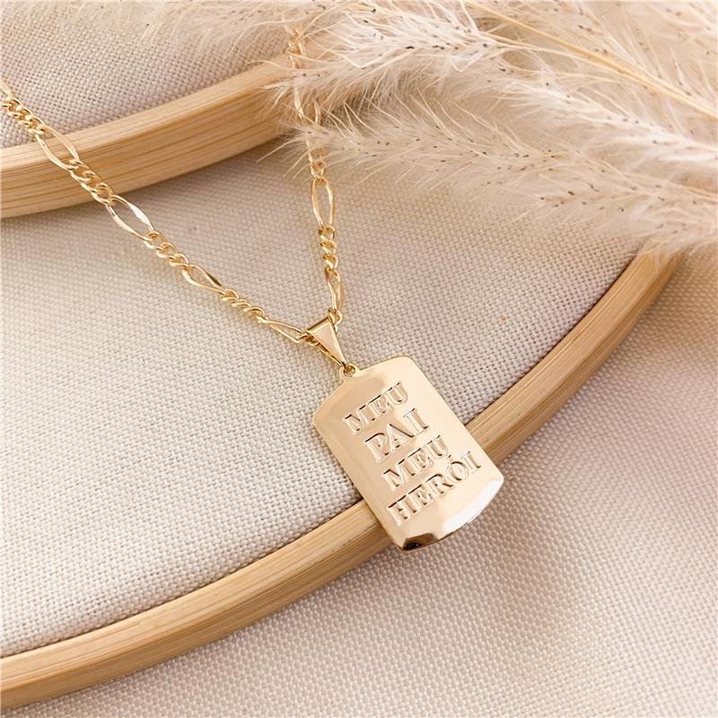 CORRENTE ELOS 3*1 COM PINGENTE MEU PAI HERÓI/2MM-60CM