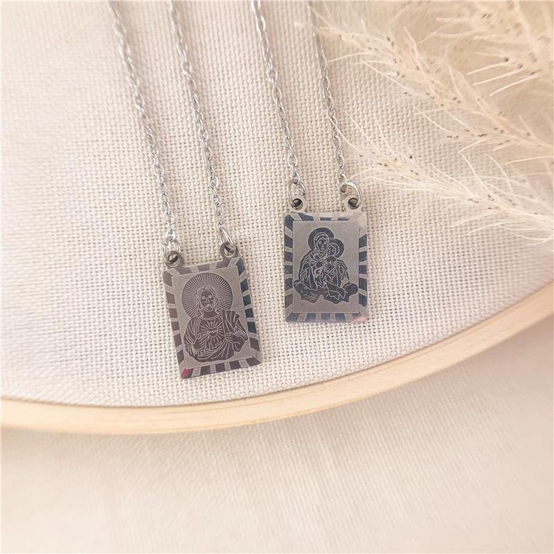 ESCAPULÁRIO LONGO NOSSA SENHORA E SAGRADO CORAÇÃO DE JESUS/70CM