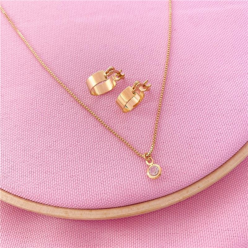 CONJUNTO INFANTIL ARGOLA E CORRENTE COM PONTO DE LUZ - CRISTAL
