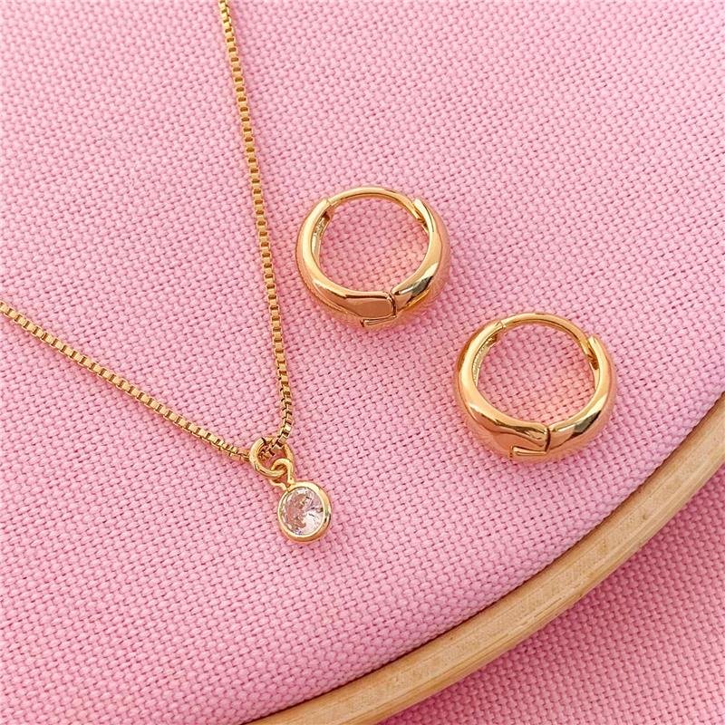 CONJUNTO INFANTIL ARGOLA E CORRENTE COM PONTO DE LUZ - CRISTAL