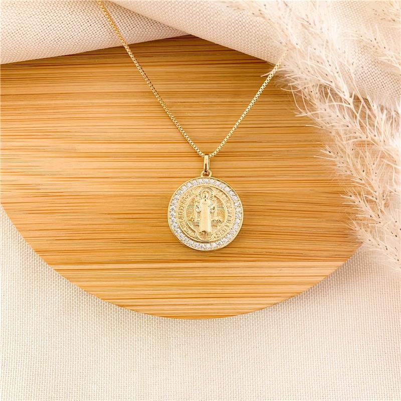 GARGANTILHA MEDALHA SÃO BENTO CRAVEJADO - CRISTAL