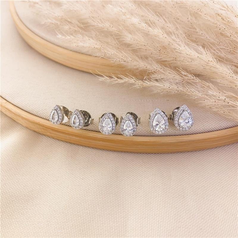 KIT DE BRINCOS GOTA CRAVEJADA-BANHO OURO ITALIANO - CRISTAL
