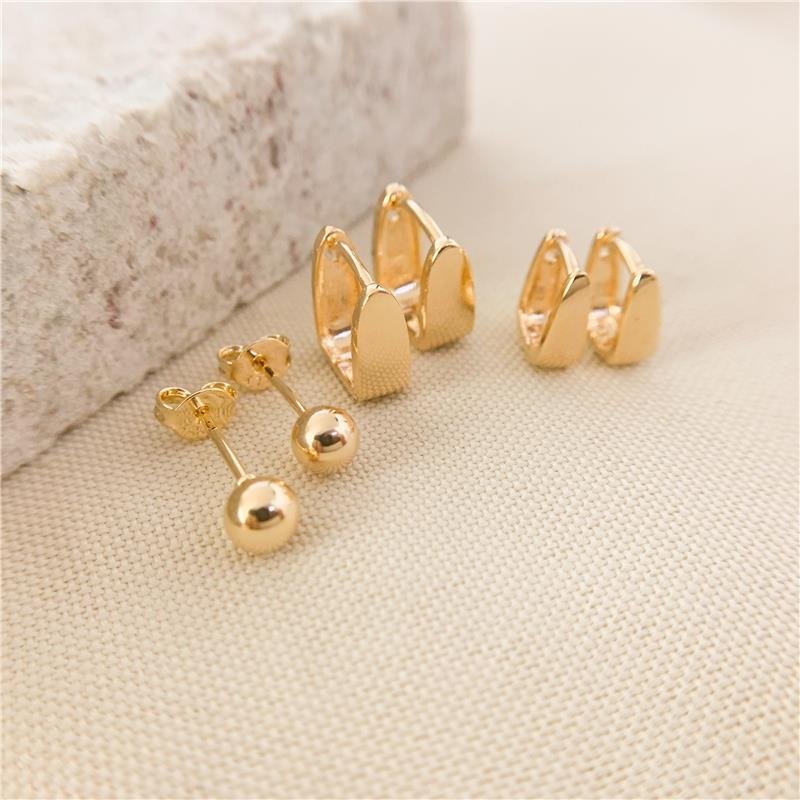 KIT DE ARGOLAS TRIANGULAR E BRINCOS BOLINHA