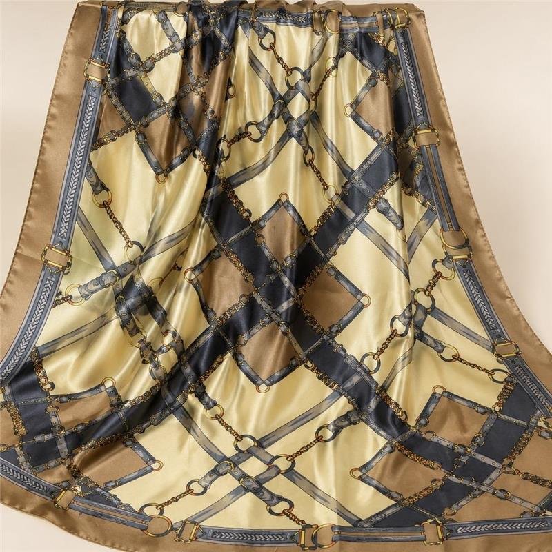 LENÇO DE CETIM ESTAMPADO ELEGANCE 90X90 - DOURADO