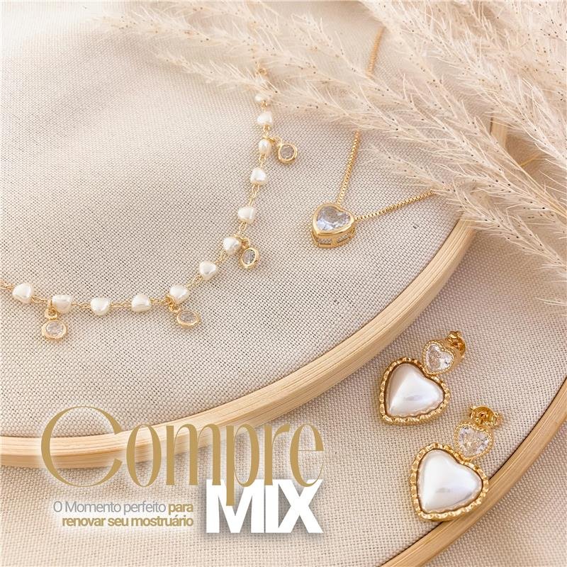 MIX DOURADO CORAÇÃO PÉROLA – 3 PEÇAS