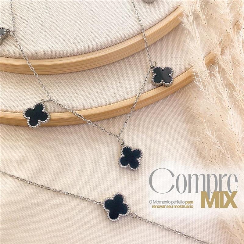 MIX CORRENTE E PULSEIRA TREVO-AÇO INOX