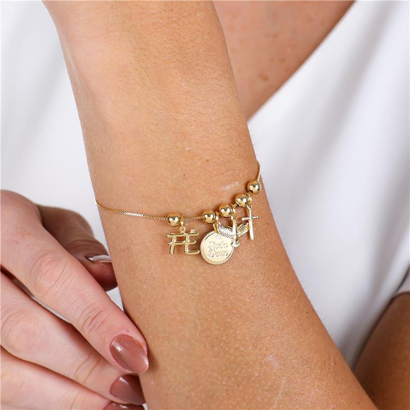 PULSEIRA VENEZIANA COM PINGENTES FÉ