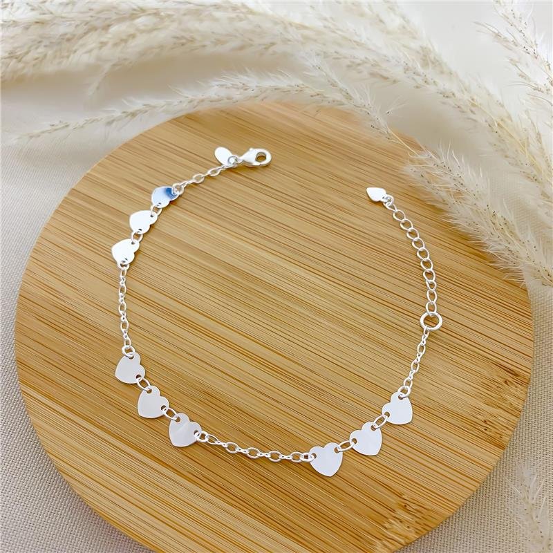PULSEIRA CORAÇÕES LISO BANHADO A PRATA