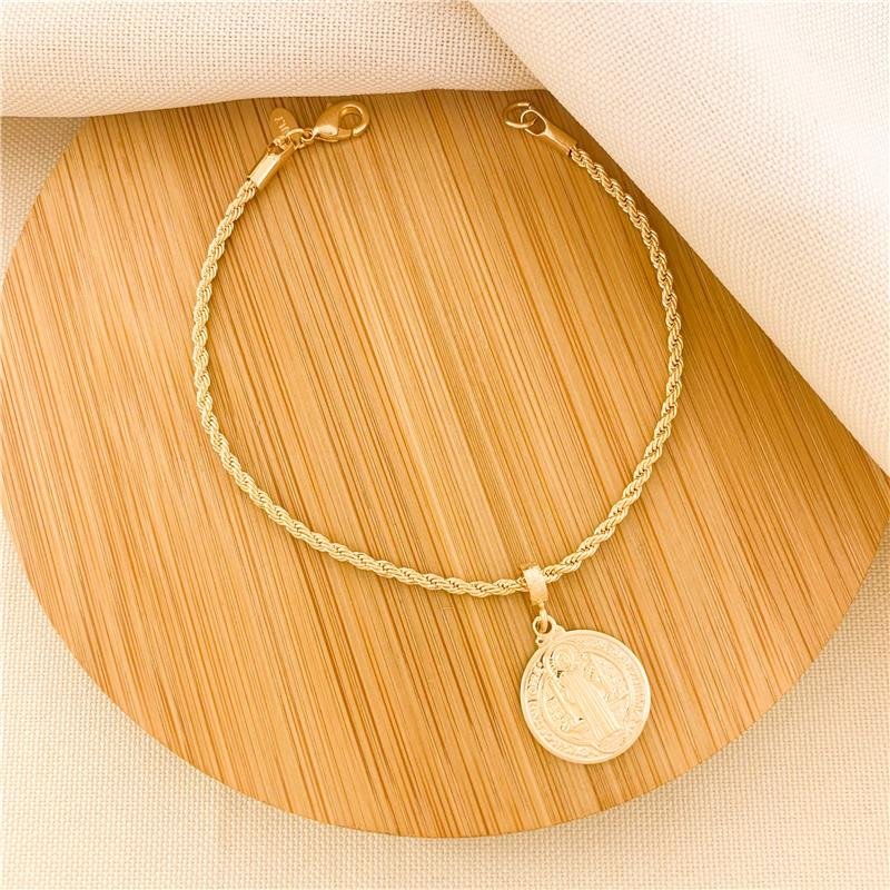 PULSEIRA CORDÃO BAIANO COM MEDALHA DO SÃO BENTO