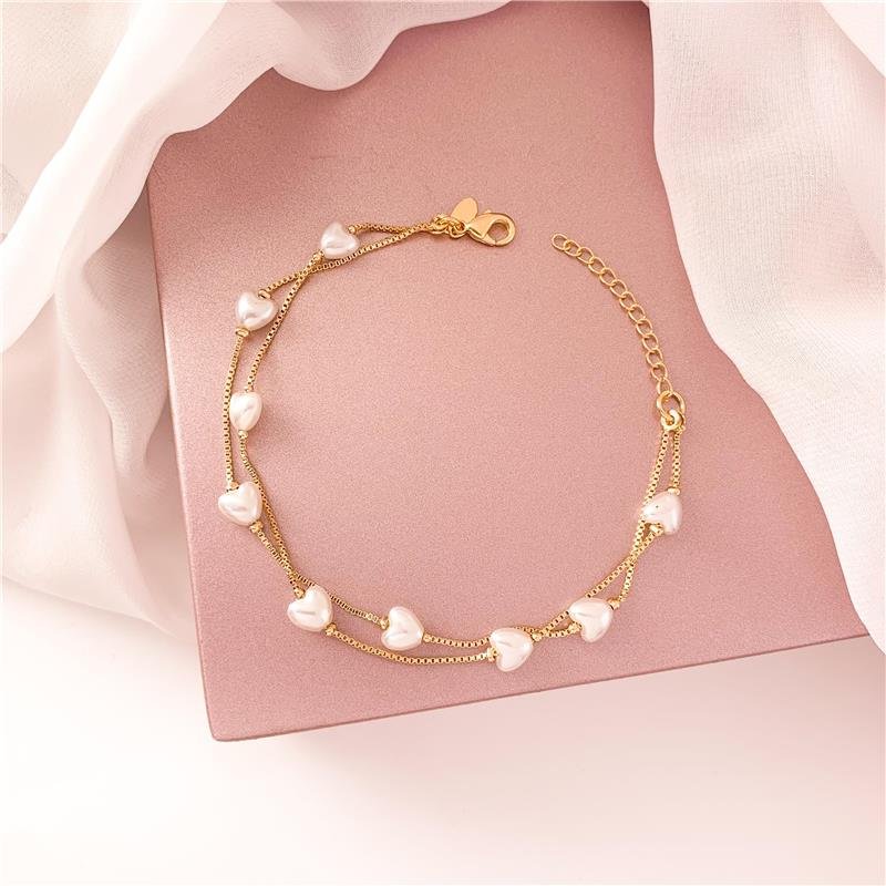 PULSEIRA DUPLA VENEZIANA CORAÇÃO EM PÉROLA