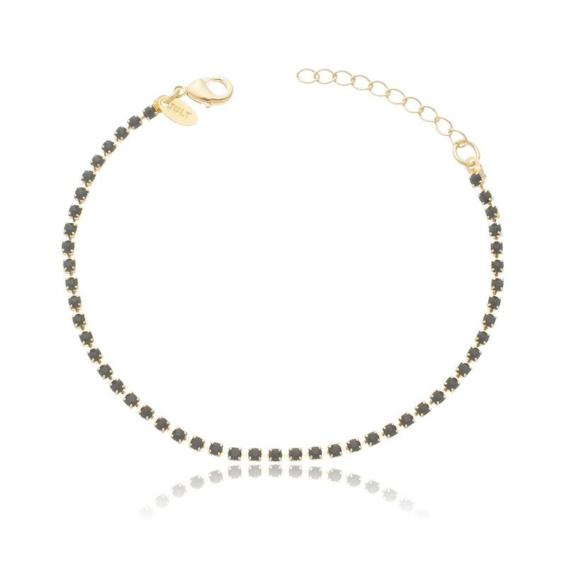 PULSEIRA DELICADA FIO DE STRASS 2MM - PRETO