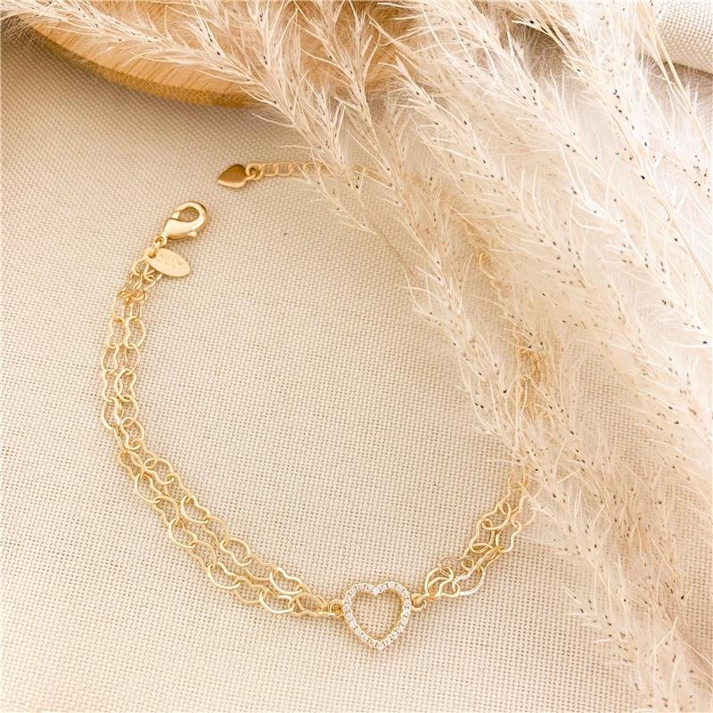 PULSEIRA DUPLA CORAÇÃO CRAVEJADO
