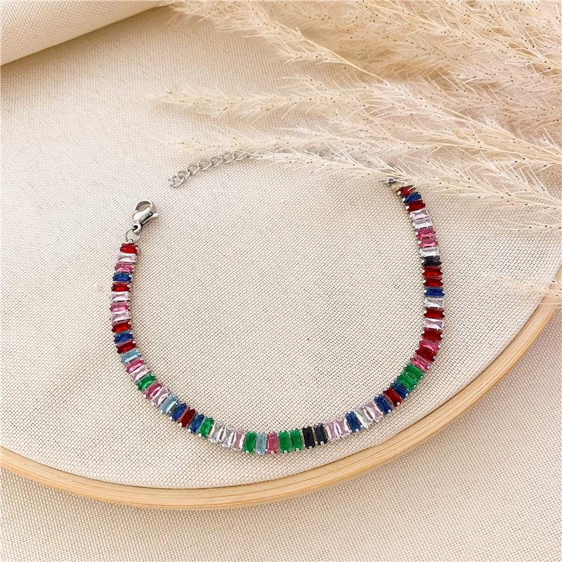 PULSEIRA RIVIERA RETANGULAR/5MM-AÇO INOX - COLORIDA