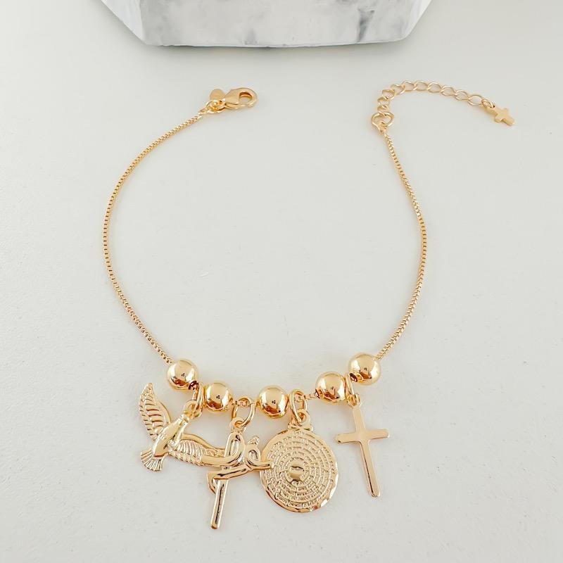 PULSEIRA VENEZIANA COM PINGENTES FÉ