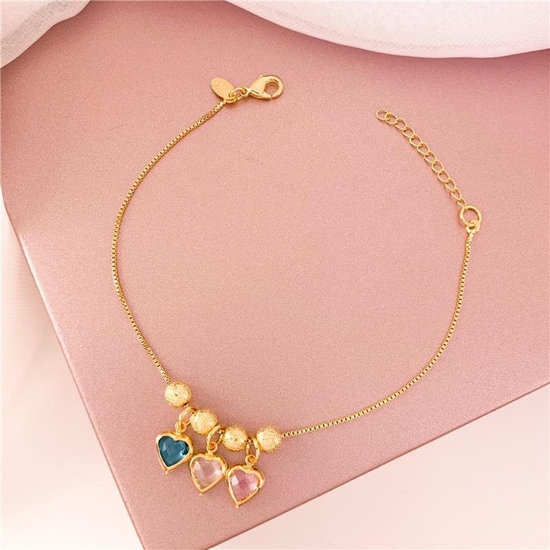 PULSEIRA VENEZIANA BOLA DIMANTADA COM PINGENTES DE CORAÇÃO - COLORIDA