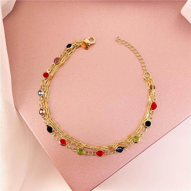 PULSEIRA TRÊS FIOS MALHA CARTIER E PEDRINHAS - COLORIDA
