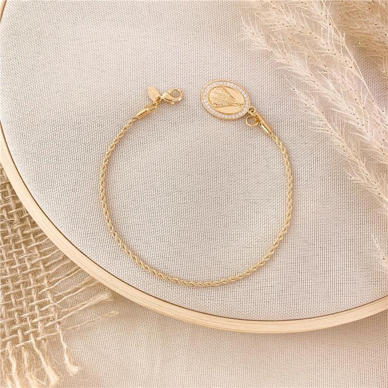 PULSEIRA CORDÃO BAIANO MEDALHA NOSSA SENHORA - CRISTAL