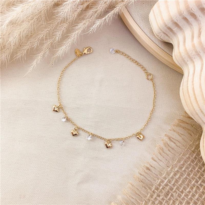 PULSEIRA ELOS PINGENTES CORAÇÃO E PONTO DE LUZ - CRISTAL