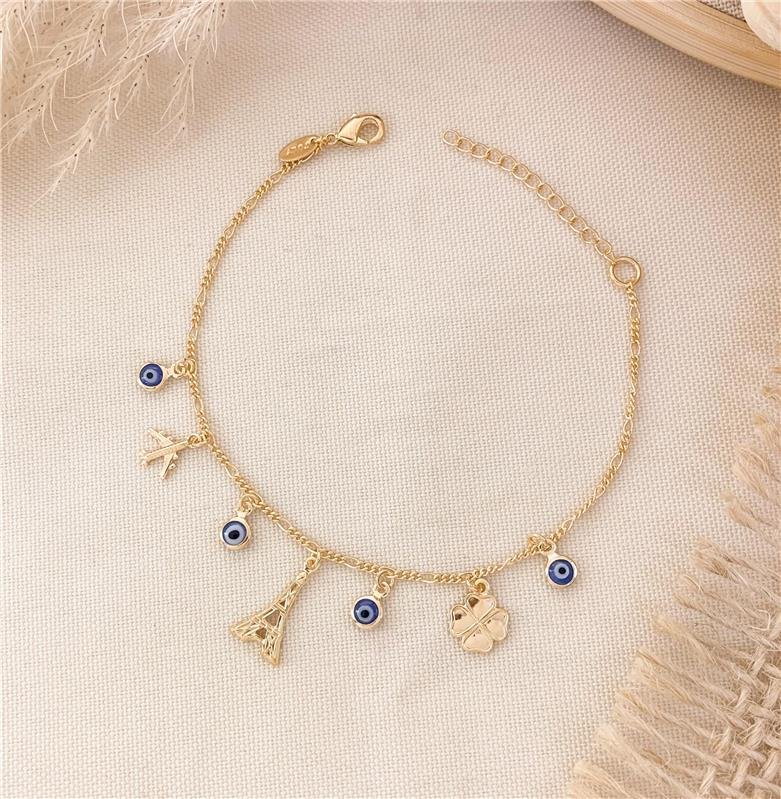 PULSEIRA ELOS OLHO GREGO-TREVO-TORRE EIFEL - AZUL