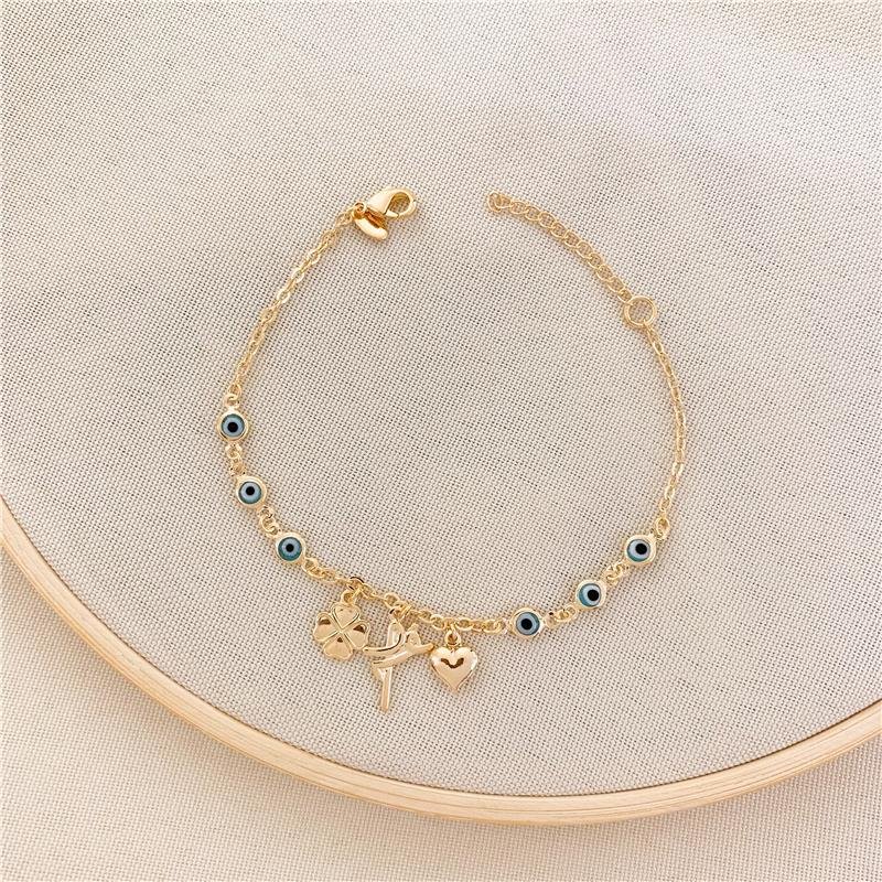 PULSEIRA ELOS OLHO GREGO COM PINGENTE TREVO-FÉ-CORAÇÃO - AZUL CLARO
