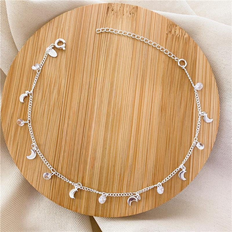 TORNOZELEIRA ELOS LUA E PEDRINHAS - CRISTAL