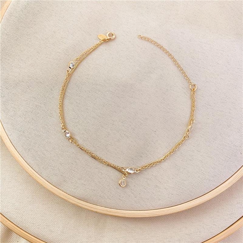 TORNOZELEIRA DUPLA VENEZIANA E ELOS COM PEDRAS - CRISTAL