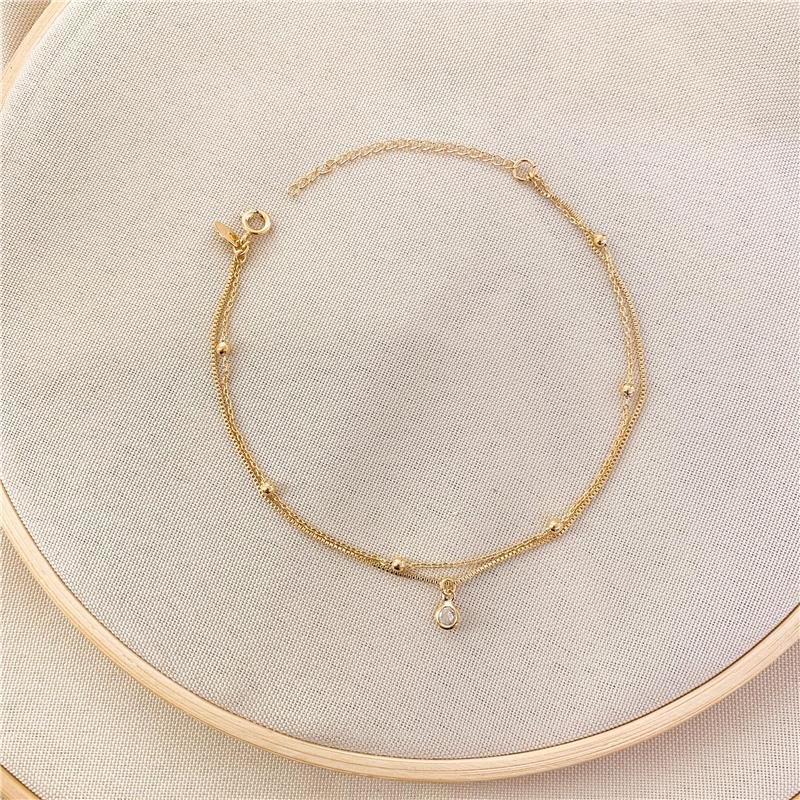 TORNOZELEIRA DUPLA VENEZIANA E ELOS BOLINHA - CRISTAL