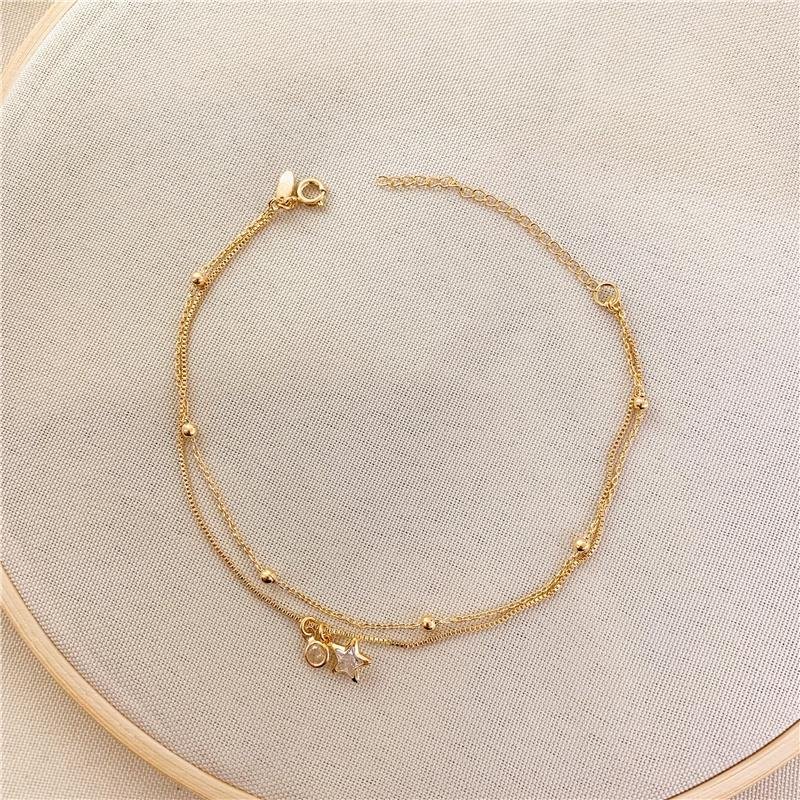 TORNOZELEIRA DUPLA VENEZIANA BOLINHA ELOS ESTRELA - CRISTAL