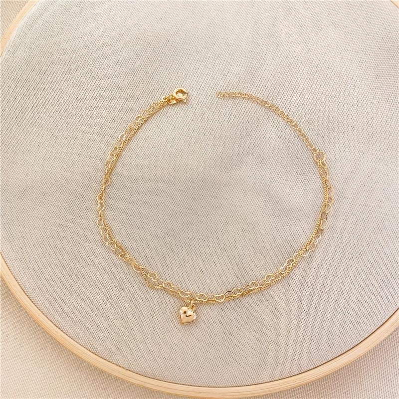 TORNOZELEIRA DUPLA VENEZIANA ELOS CORAÇÃO E PINGENTE