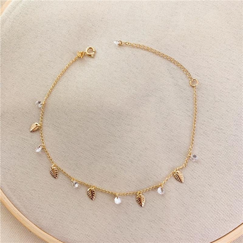 TORNOZELEIRA ELOS FOLHA E PEDRINHAS - CRISTAL