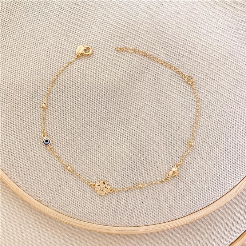 TORNOZELEIRA ELOS BOLINHA TREVO E OLHO GREGO - AZUL